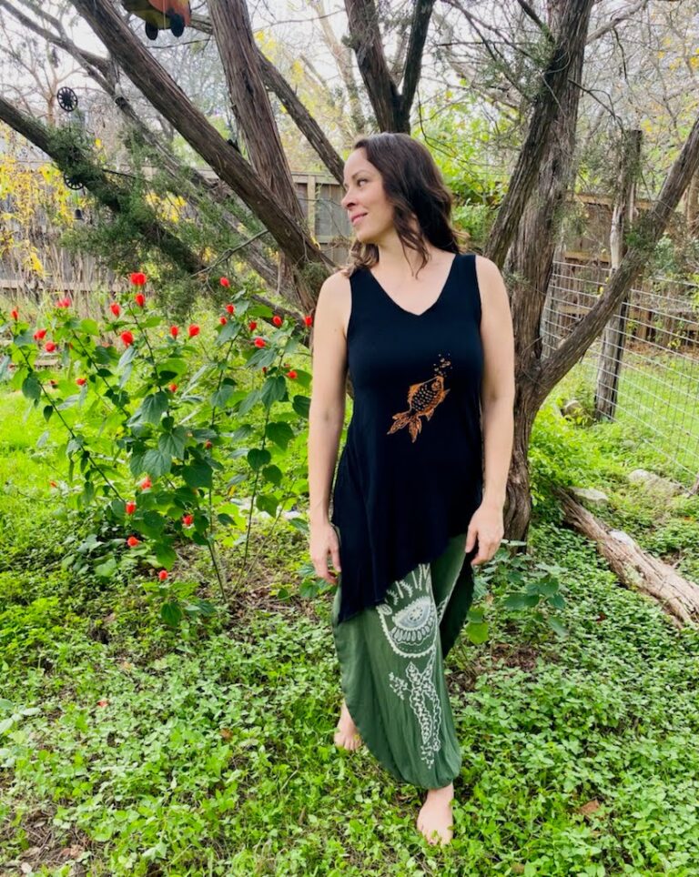 Looking over the shoulder to flowers